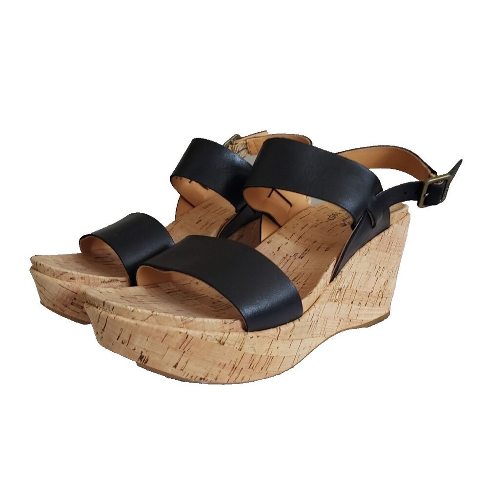 Kork Ease Sandals Womens 9M Austin Cork Wedge Ankle Strap Slingback Black Casual